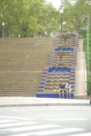 Montjuïc near Museu Nacional d'Art de Catalunya:/stairs with waterworks (without water)/
