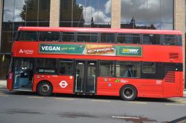 Subway vegan ad on red bus