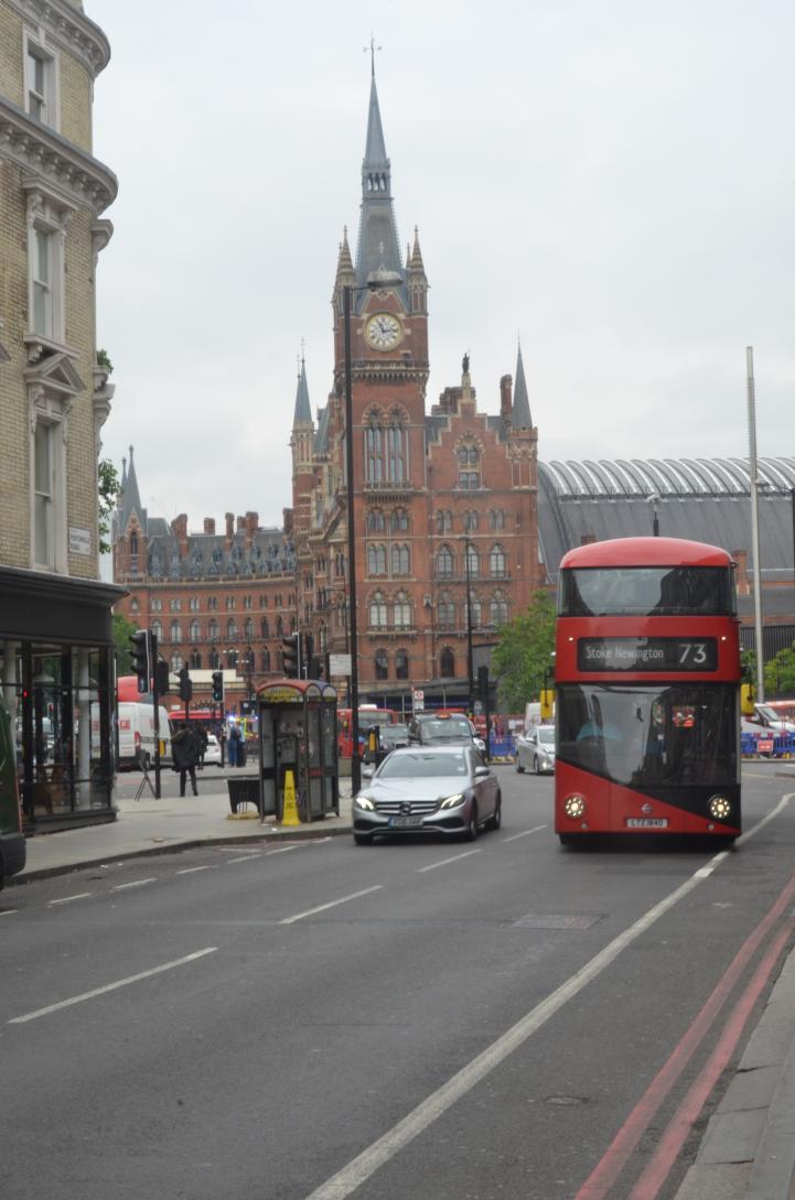 St Pancras Railway Station with red bus