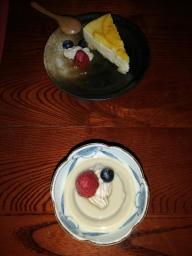 Passion fruit cheesecake and white sesame Kanten jelly pudding/Itadaki Zen vegan Japanese  Restaurant/